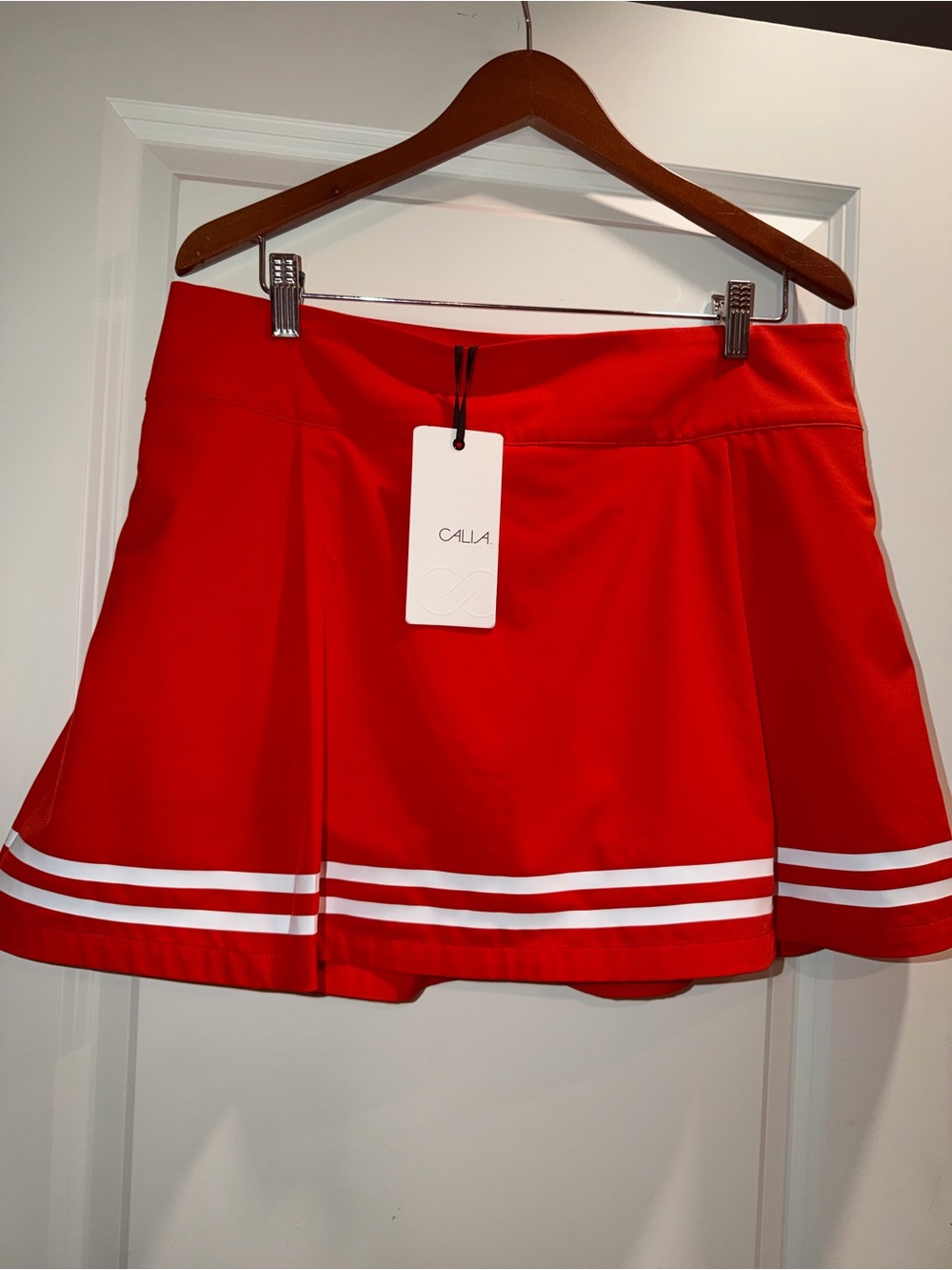 Calia  Red Skater Skirt with White Double Hem Stripes